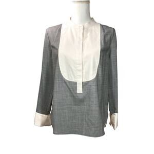 J Crew Blouse Tuxedo Style Bib & Cuff Popover Shirt Silk & Wool Top Size 8